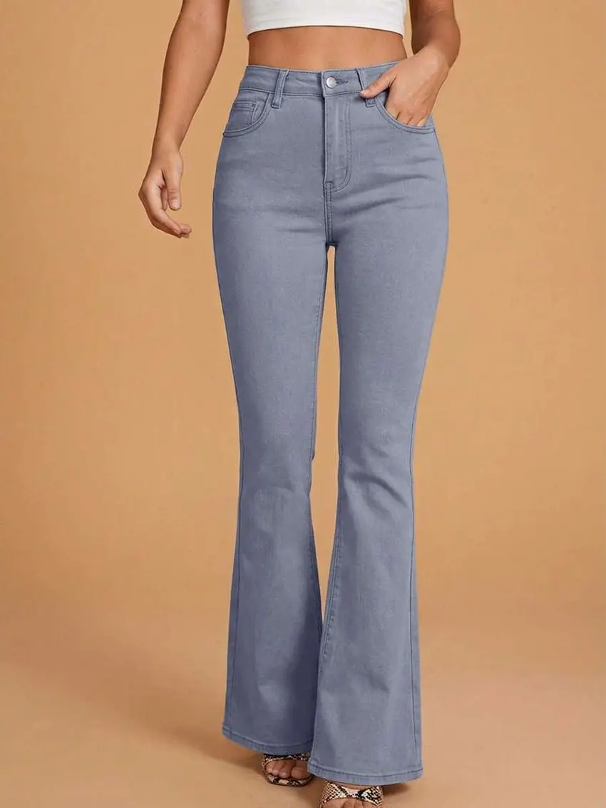 SZARE SPODNIE JEANS WYSOKI STAN