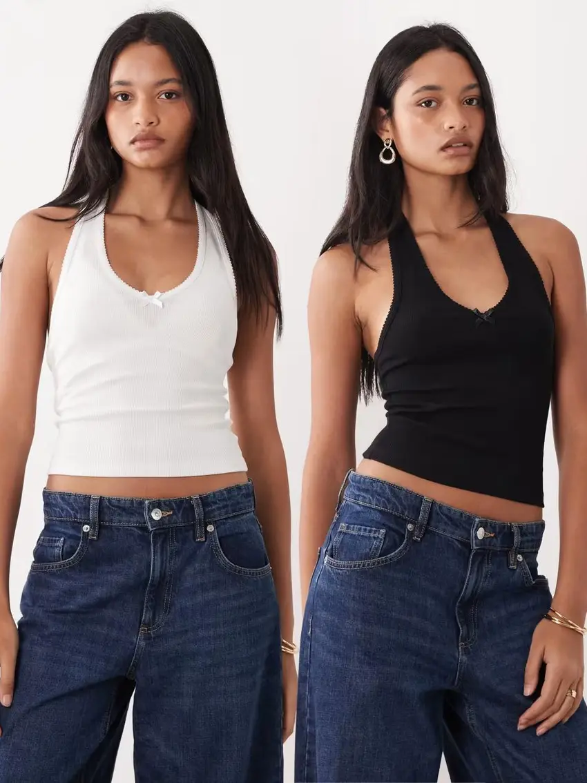 prążkowany top kokarda 2-pack