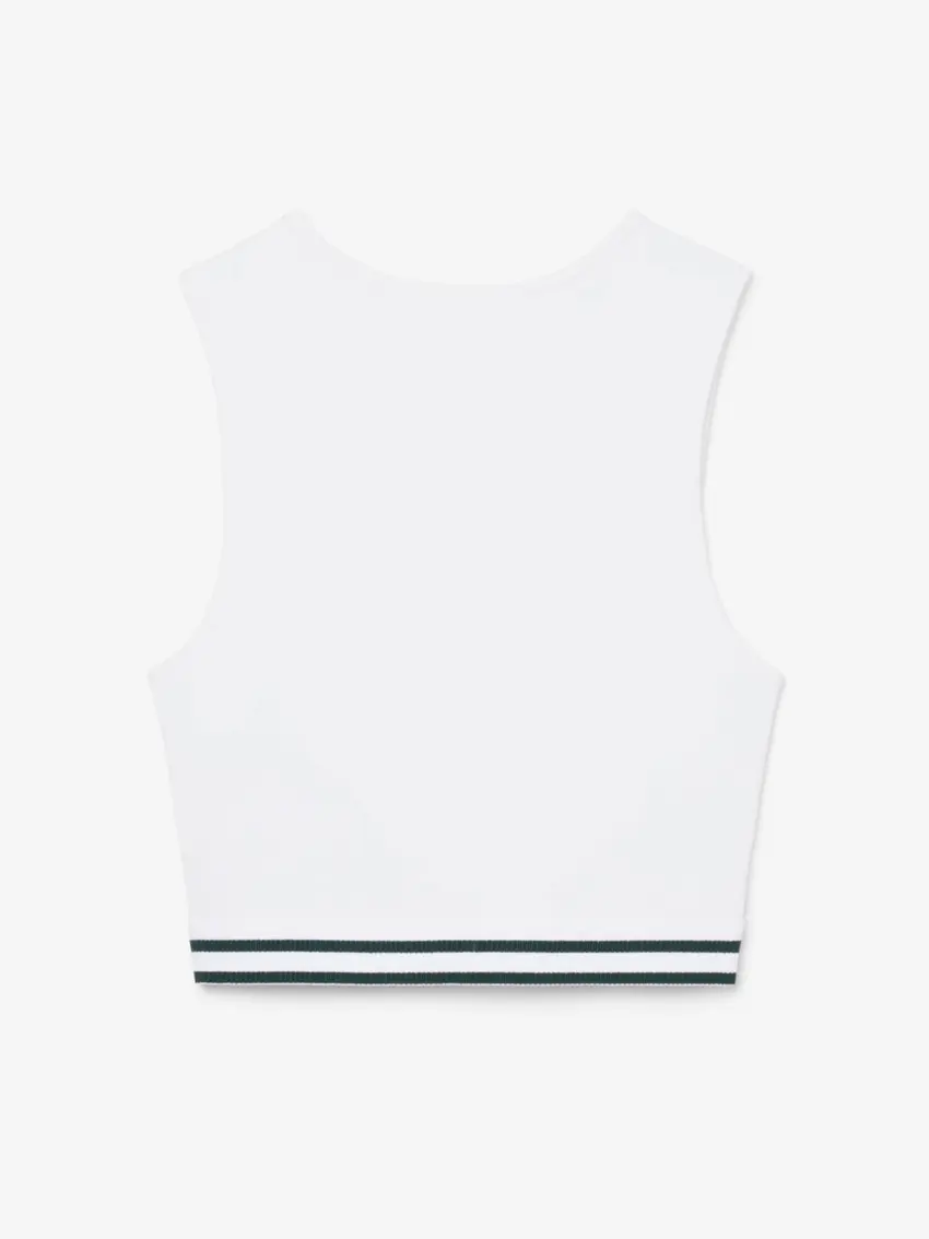 biały crop top bez rękawów logo haft