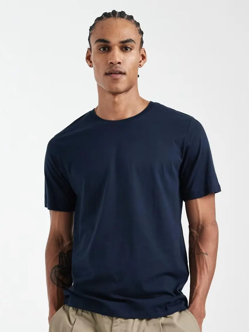 GRANATOWY T-SHIRT BASIC OKRĄGŁY DEKOLT