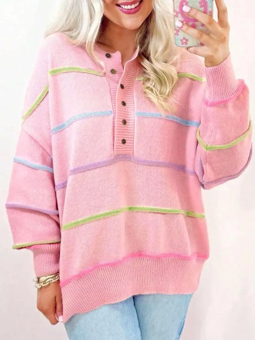 różowy sweter paski