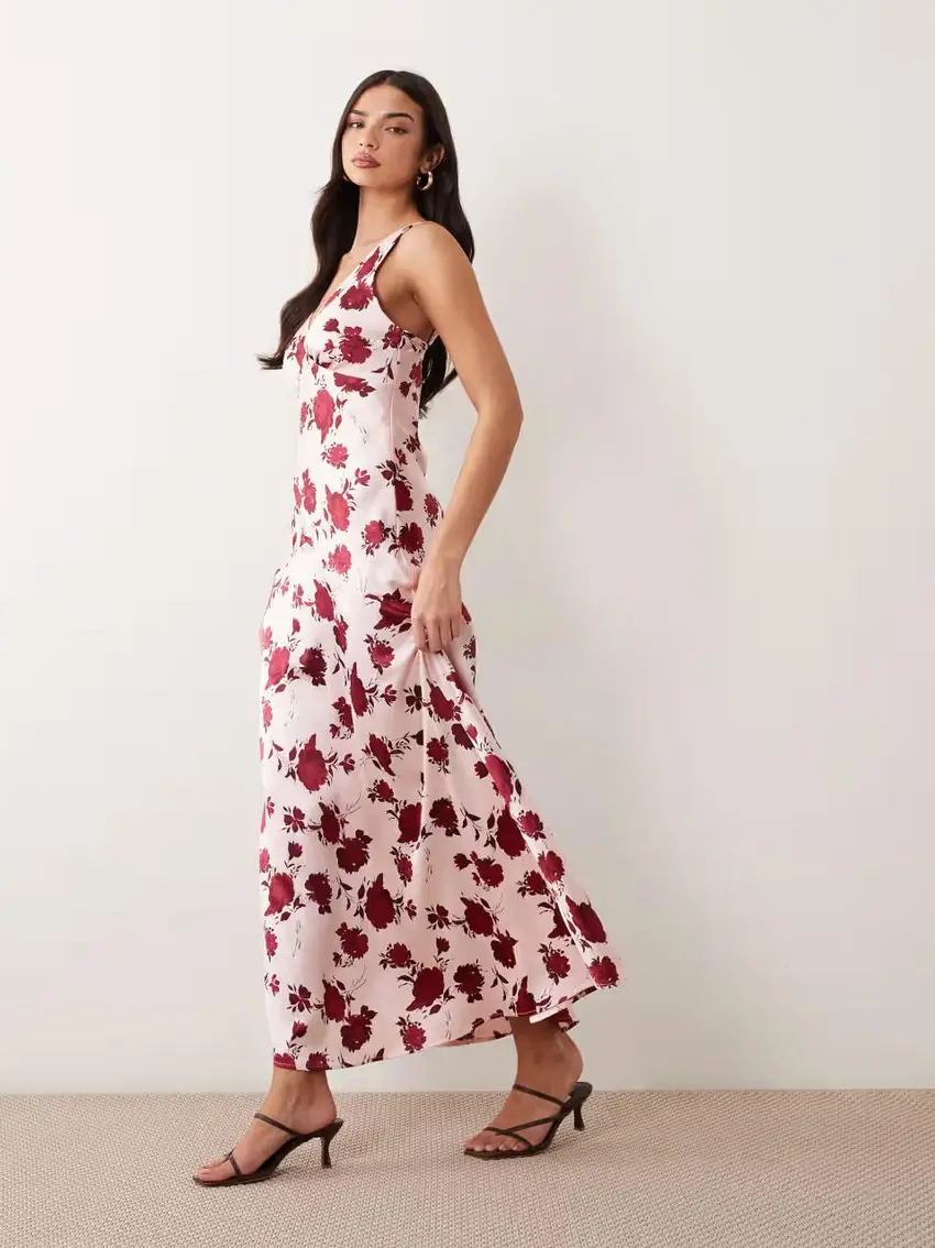 satynowa maxi sukienka print