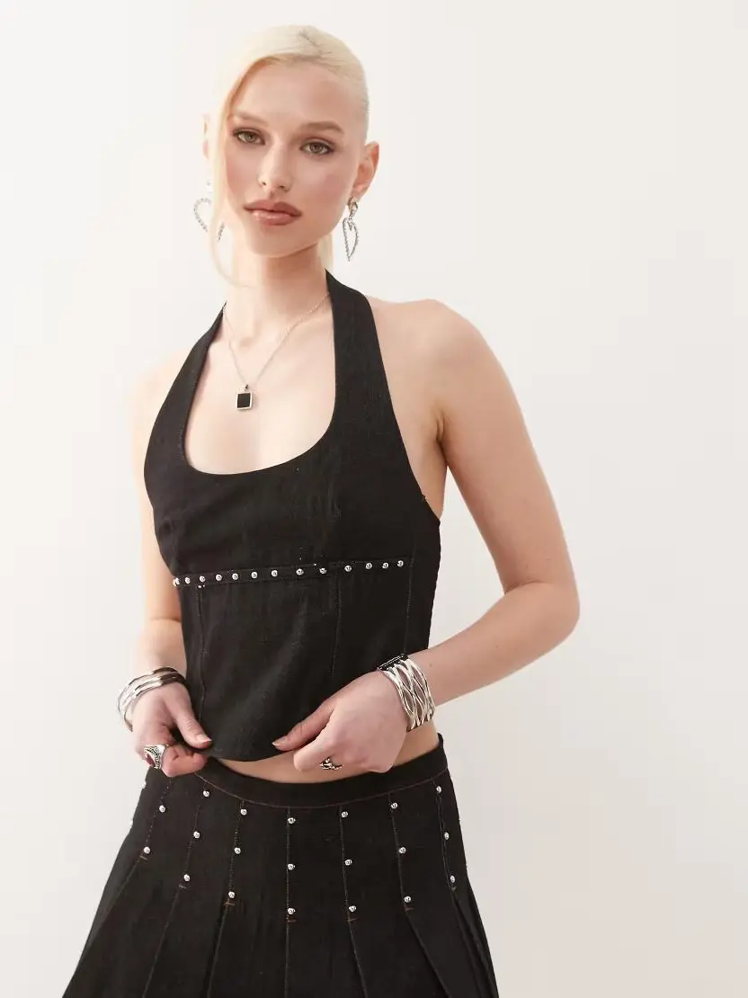 czarny jeansowy top