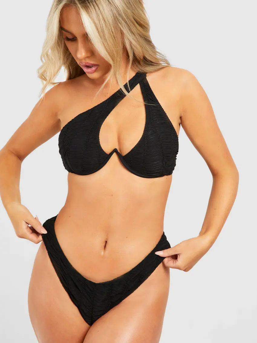 czarny DÓŁ OD BIKINI TEKSTURA MARSZCZENIE