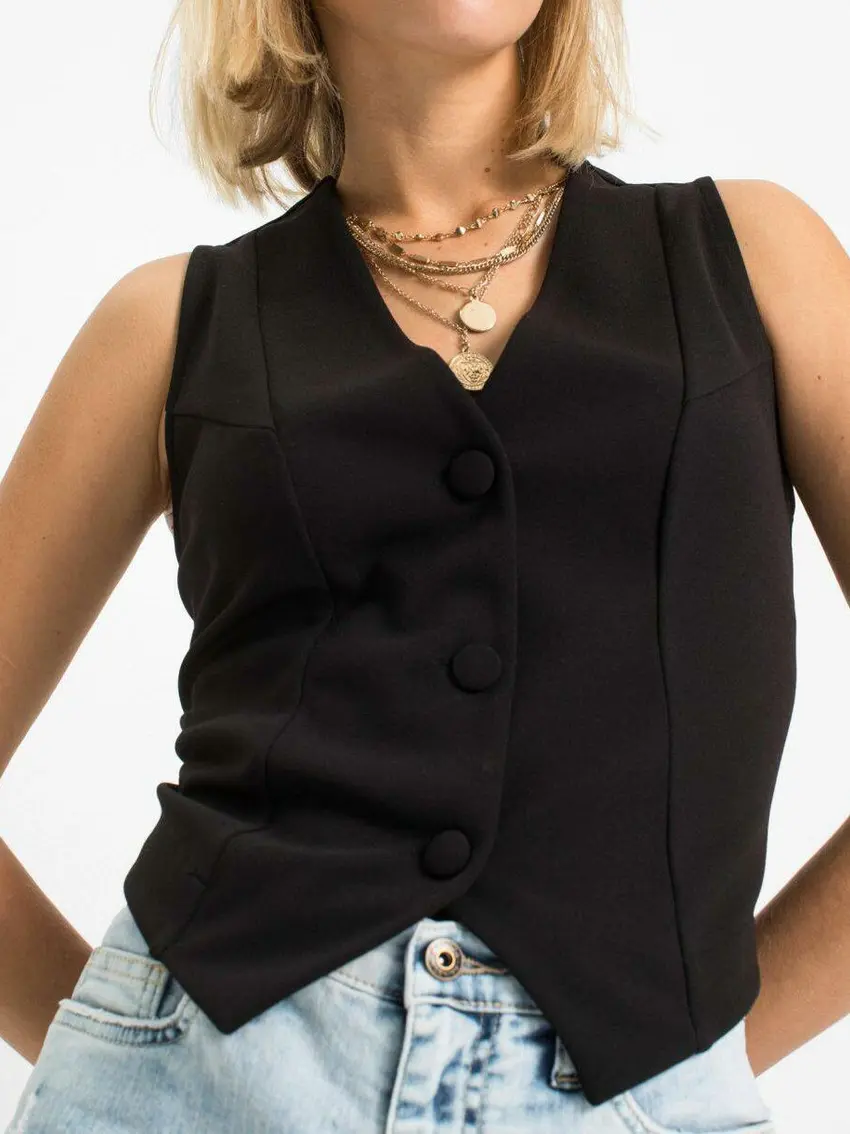 CZARNY TOP V-NECK GUZIKI