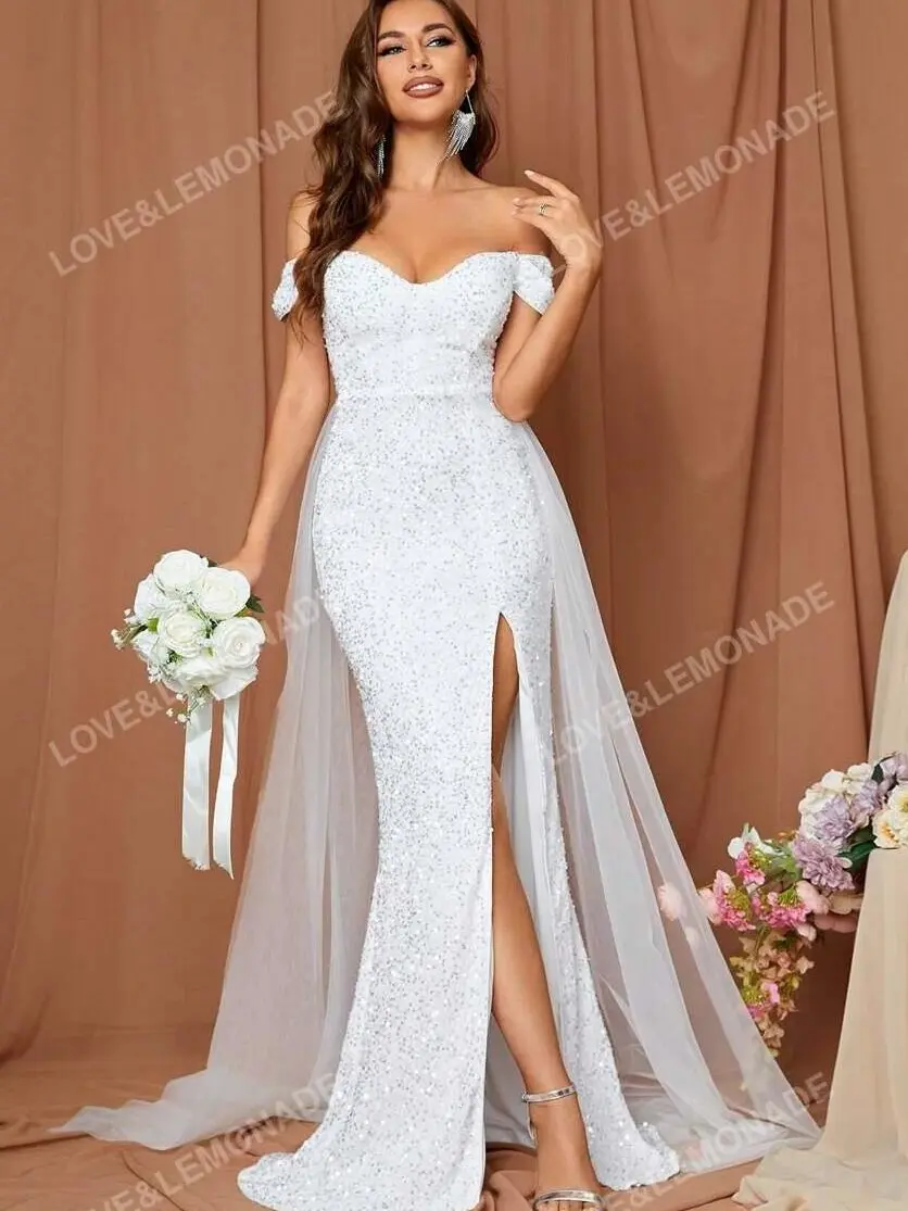 welurowa suknia ślubna cekiny odkryte ramiona