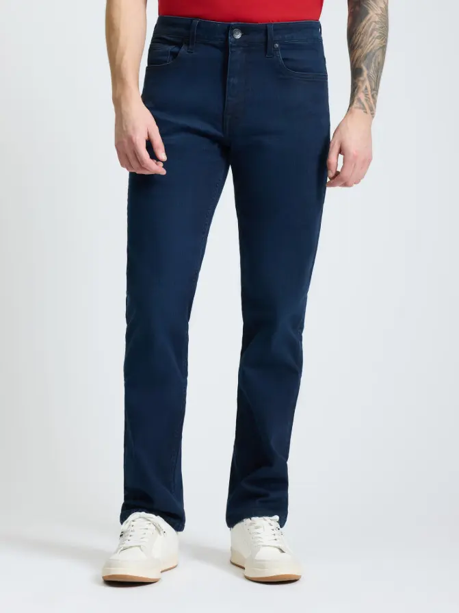 GRANATOWE SPODNIE JEANS SLIM FIT ZAMEK
