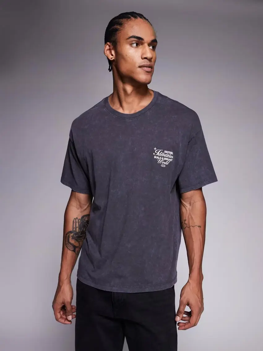 czarny bawełniany t-shirt nadruk
