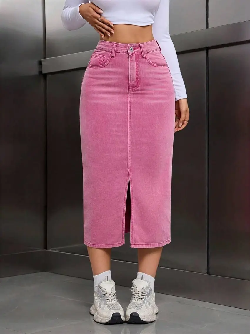 różowa spódnica jeans