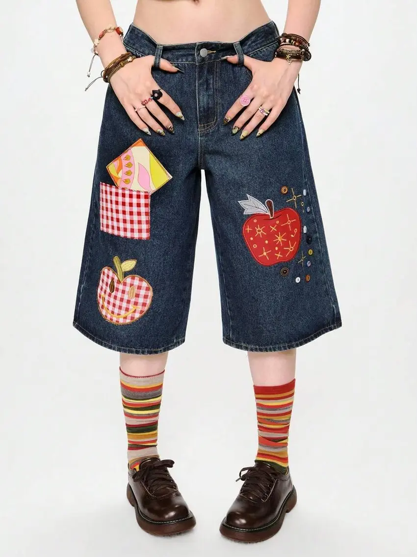 spodenki jeans nadruk