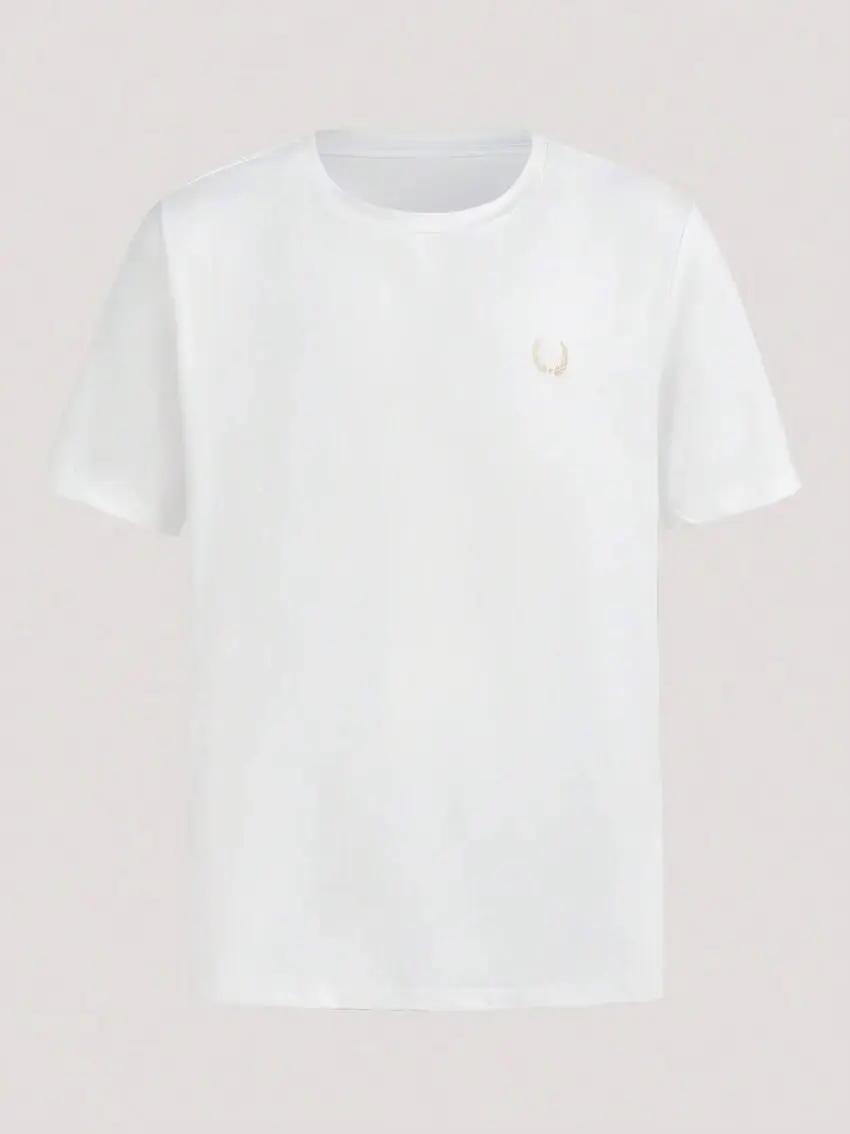 biały t-shirt okrągły dekolt print