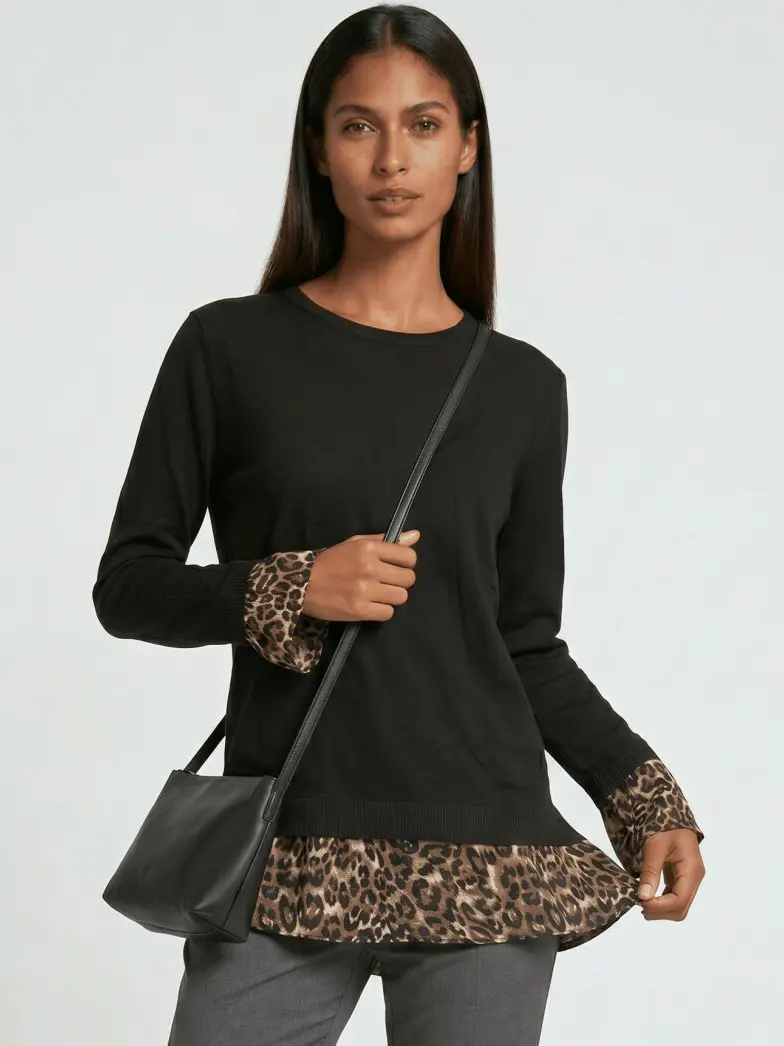 sweter łączenie animal print