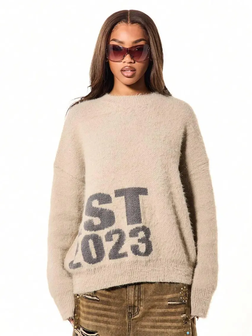 BEŻOWY DZIANINOWY SWETER