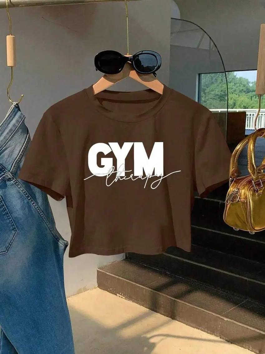 brązowy top print