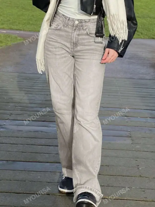 SZARE LUŹNE SPODNIE JEANS