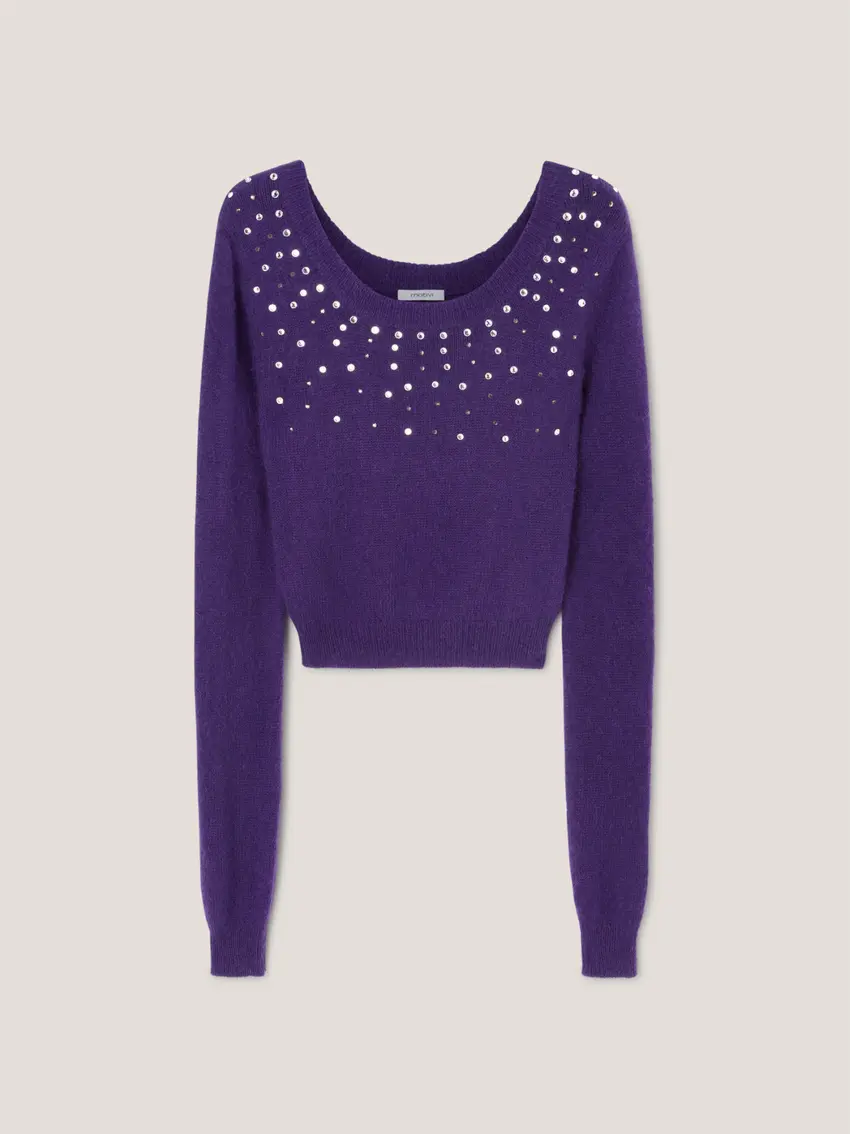 fioletowy sweter zdobienie