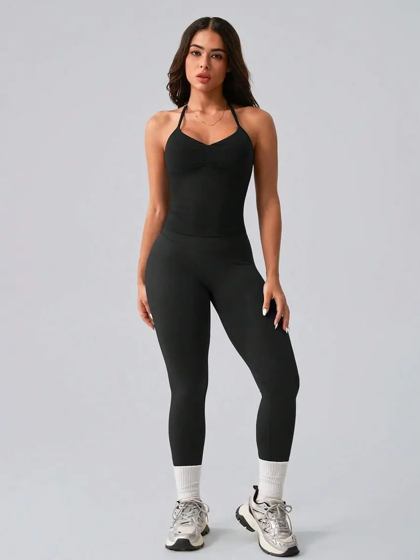 CZARNY TOP LEGGINSY KOMPLET