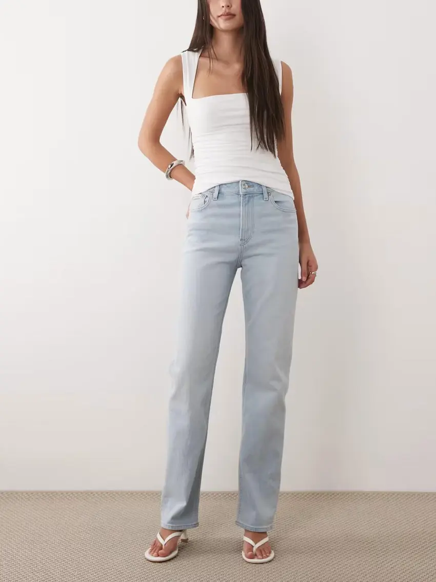 niebieskie spodnie jeans wysoki stan