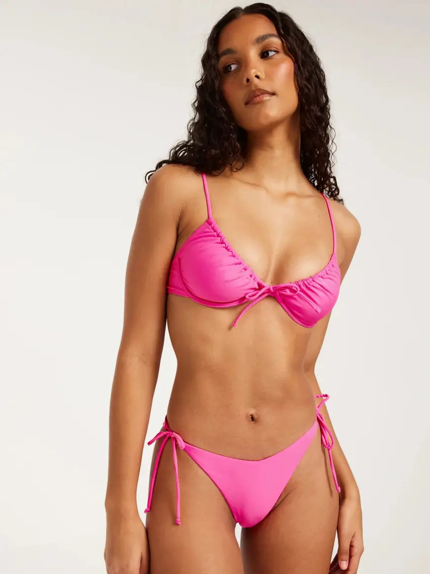 różowy DÓŁ OD BIKINI WIĄZANIE MARSZCZENIE