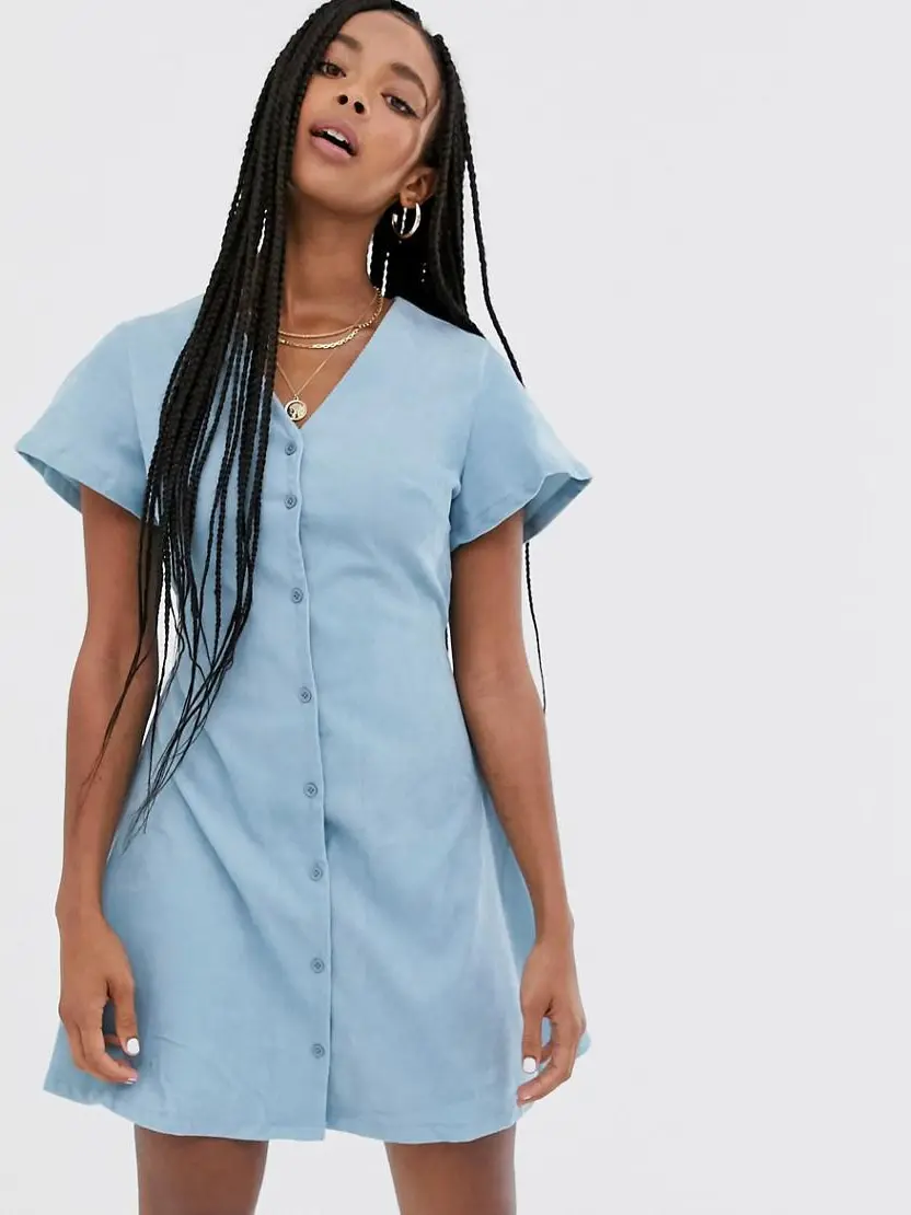 NIEBIESKA SUKIENKA PRĄŻKI V NECK