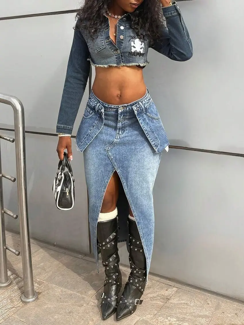 niebieska spódnica jeans