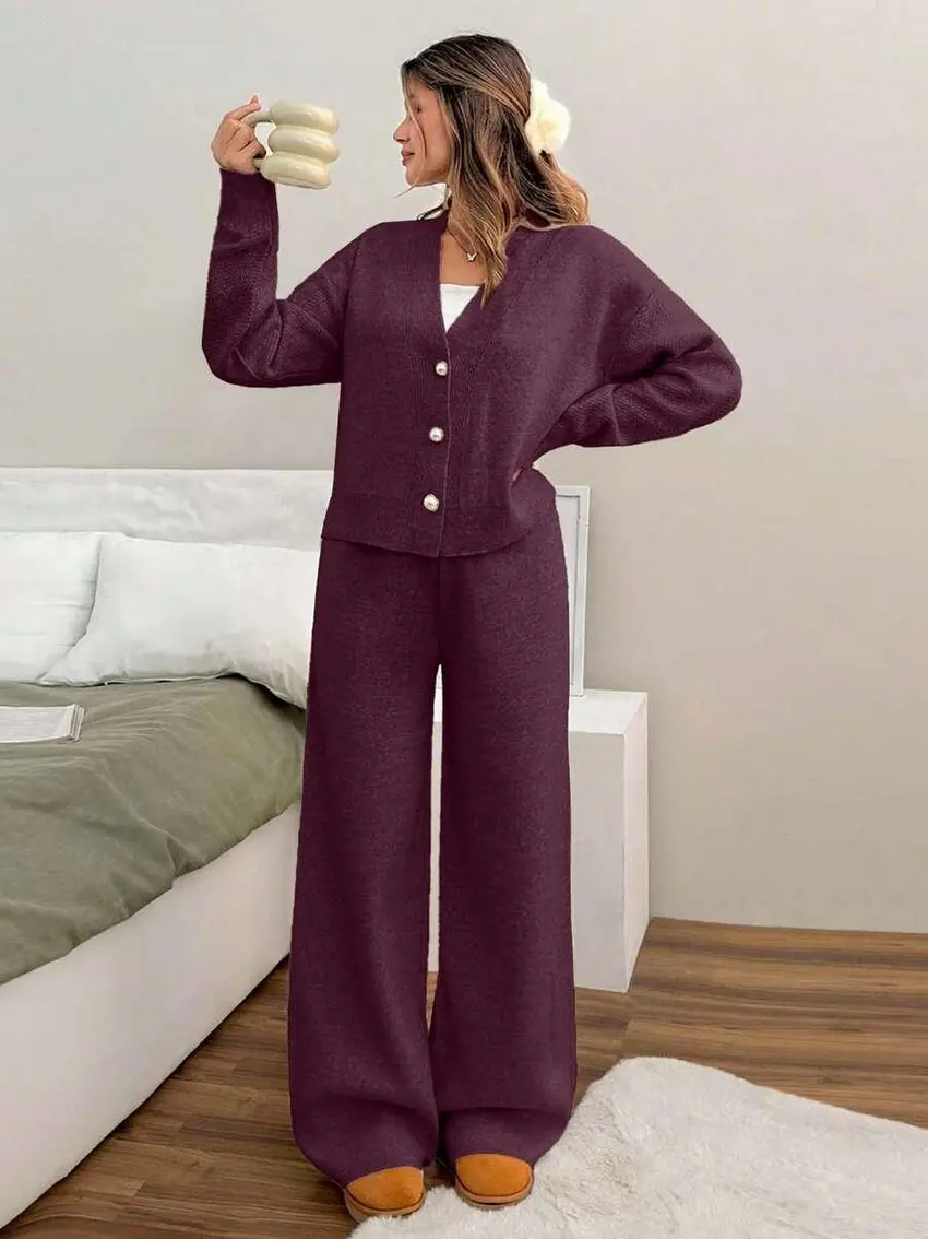 dzianinowy komplet sweter spodnie