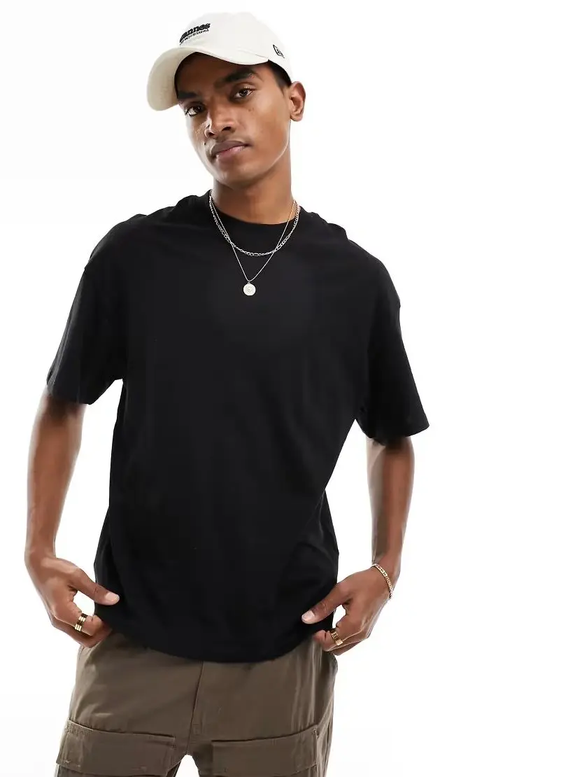 CZARNY T-SHIRT BASIC okrągły dekolt