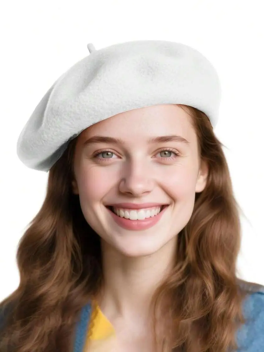 kremowy beret casual