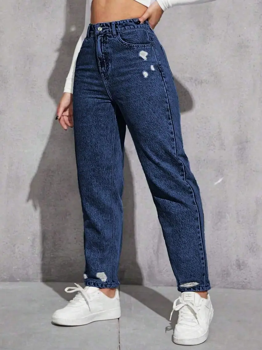 spodnie jeans prosta nogawka przetarcia