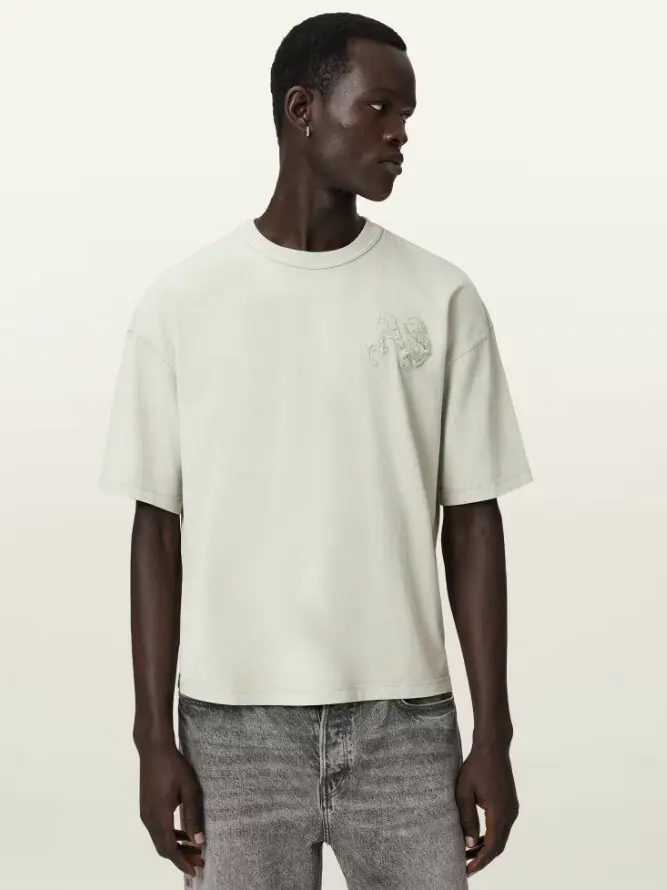 bawełniany zielony t-shirt okrągły dekolt logo haft
