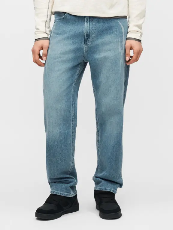 NIEBIESKIE SPODNIE JEANS NADRUK ZAMEK KIESZENIE