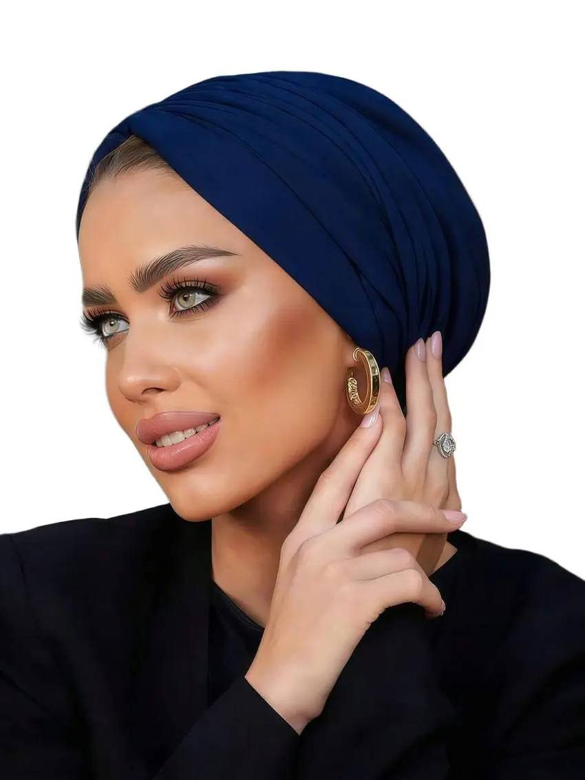 granatowy turban na głowę