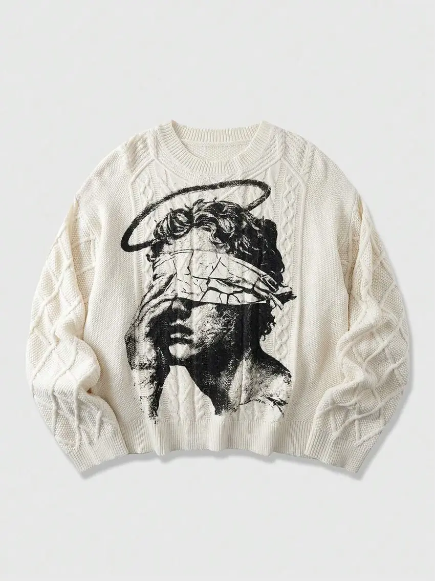 beżowy sweter nadruk