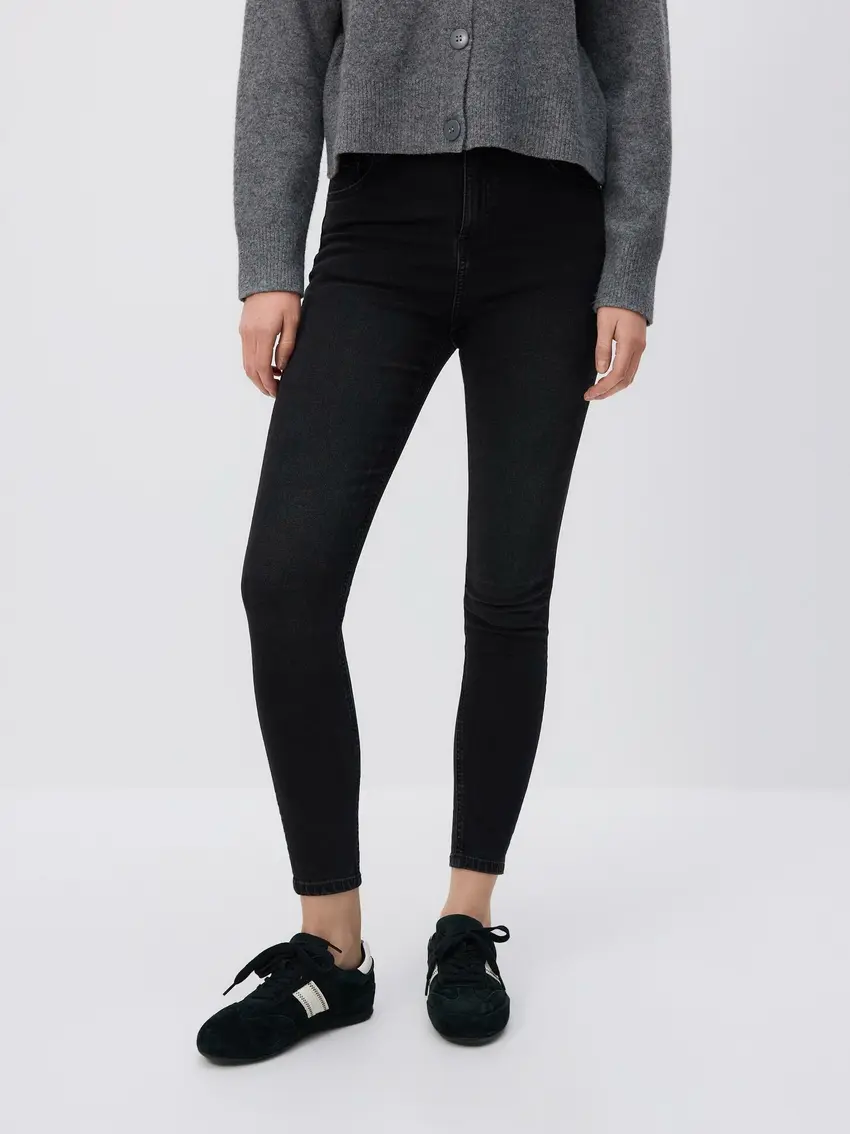 spodnie jeans rurki wysoki stan