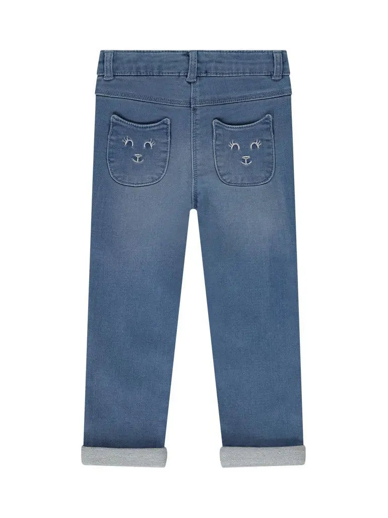 niebieskie spodnie jeans haft