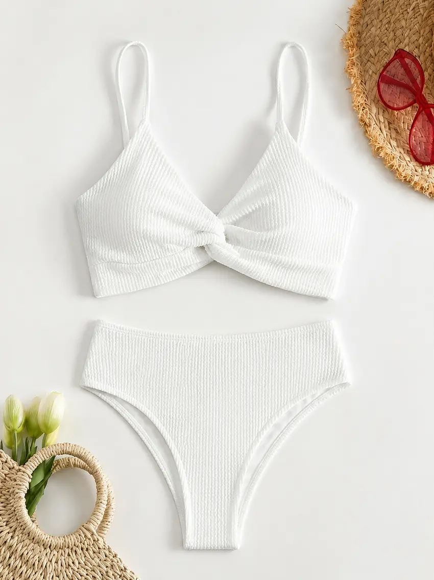 biały komplet bikini struktura