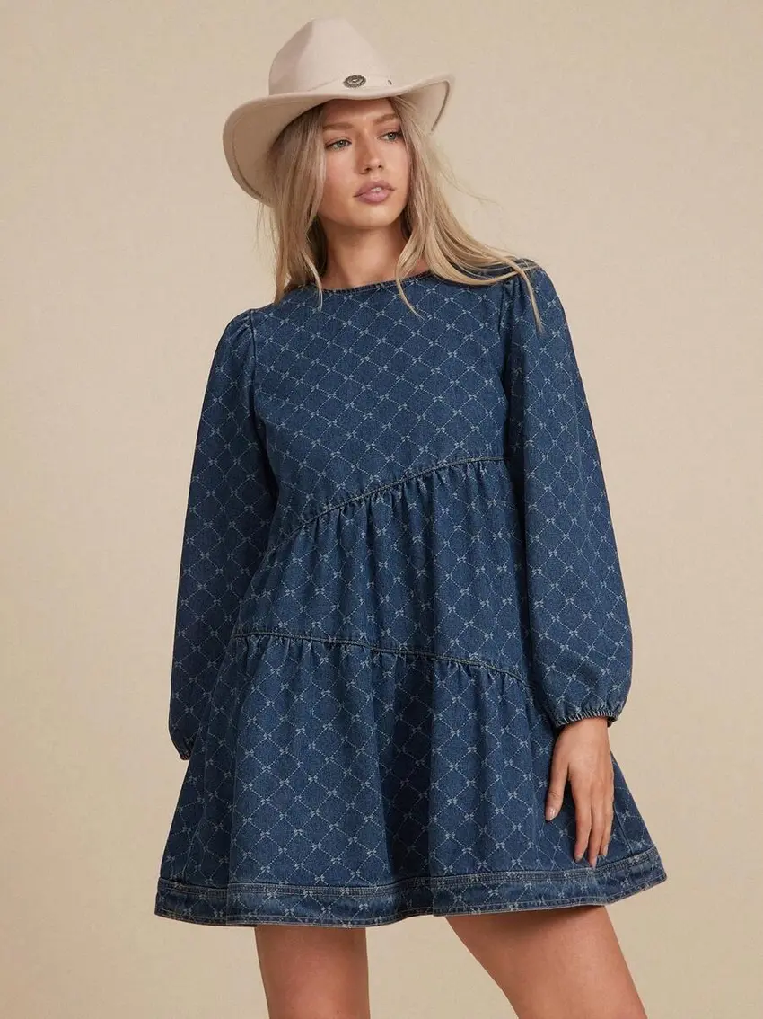 niebieska sukienka jeans wzór