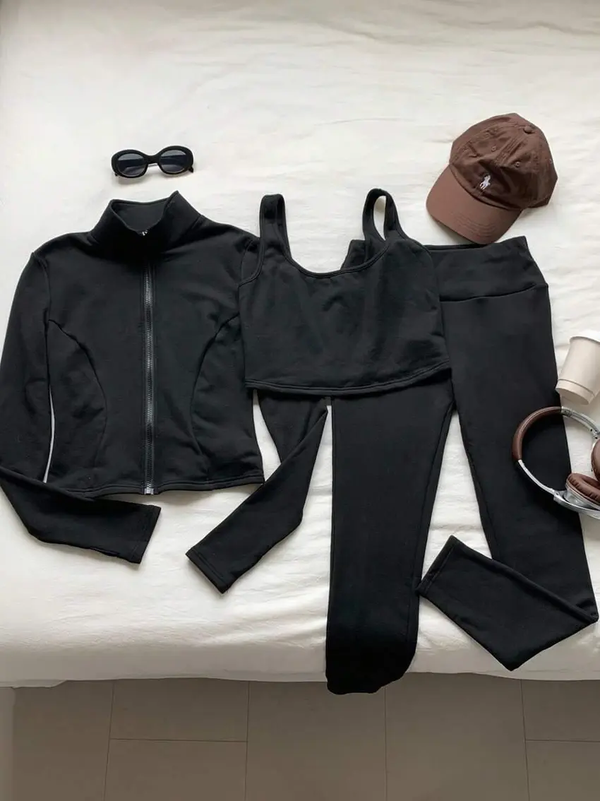 CZARNY KOMPLET BLUZA TOP LEGGINSY