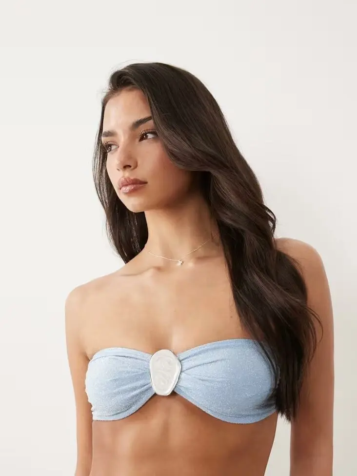NIEBIESKA GÓRA OD BIKINI BEZ RAMIĄCZEK POŁYSK