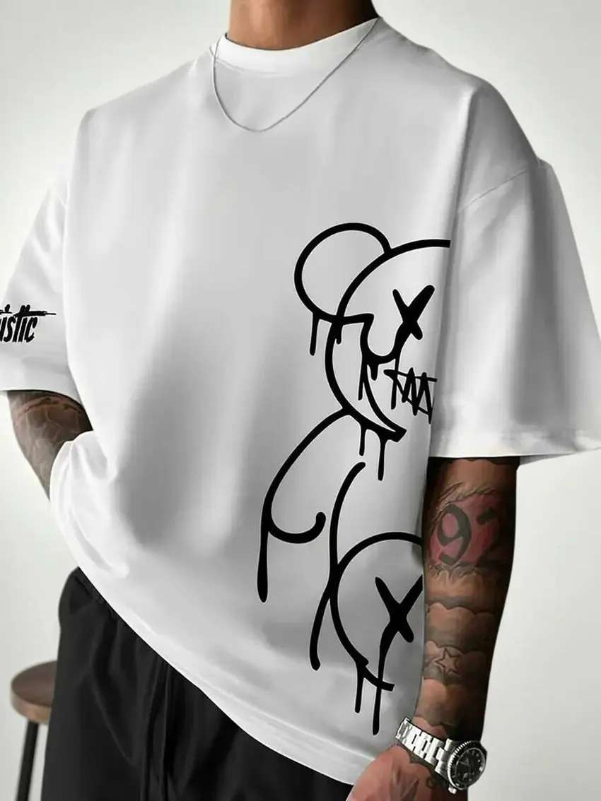 BIAŁY T-SHIRT OKRĄGŁY DEKOLT NADRUK