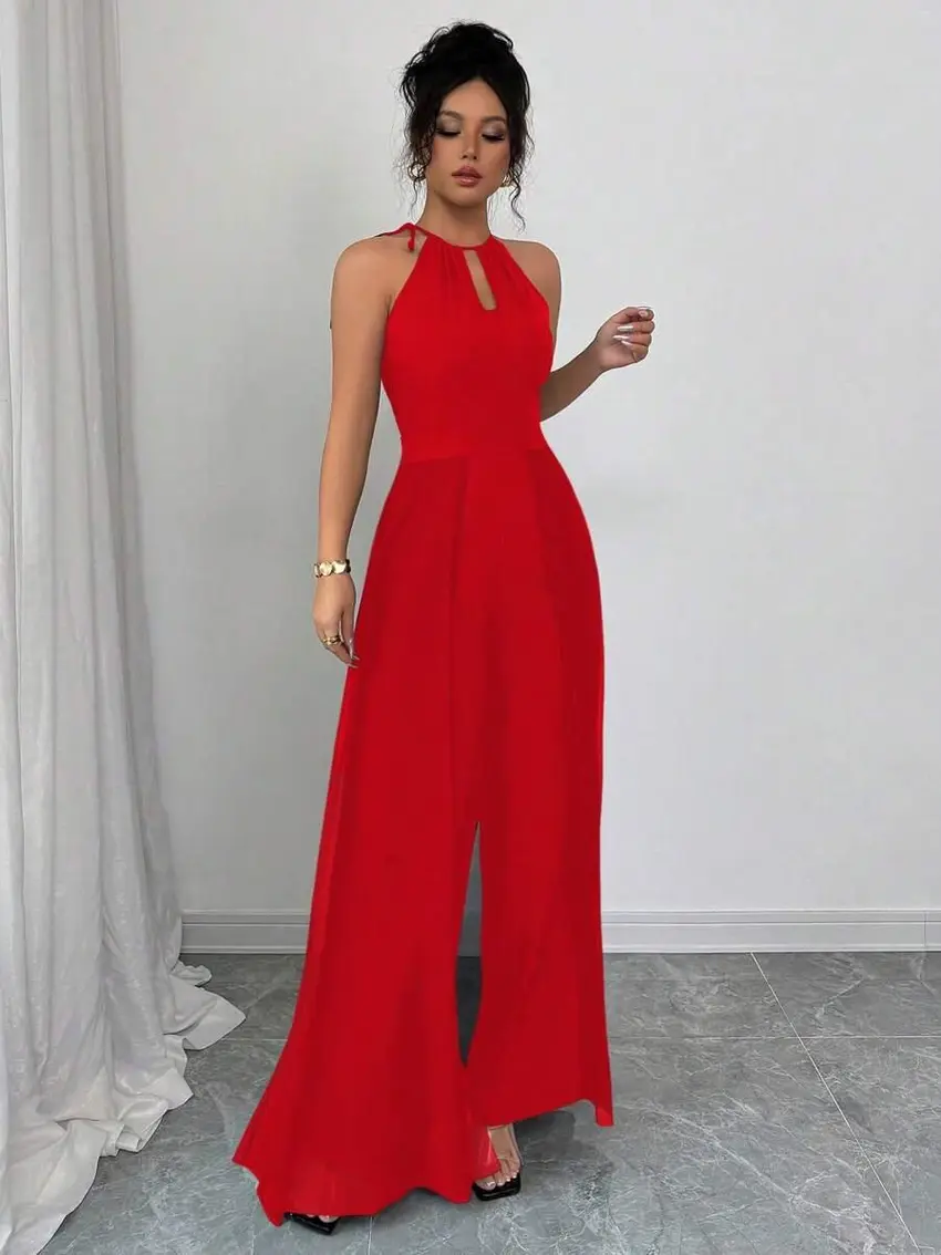 CZERWONY ELEGANCKI KOMBINEZON