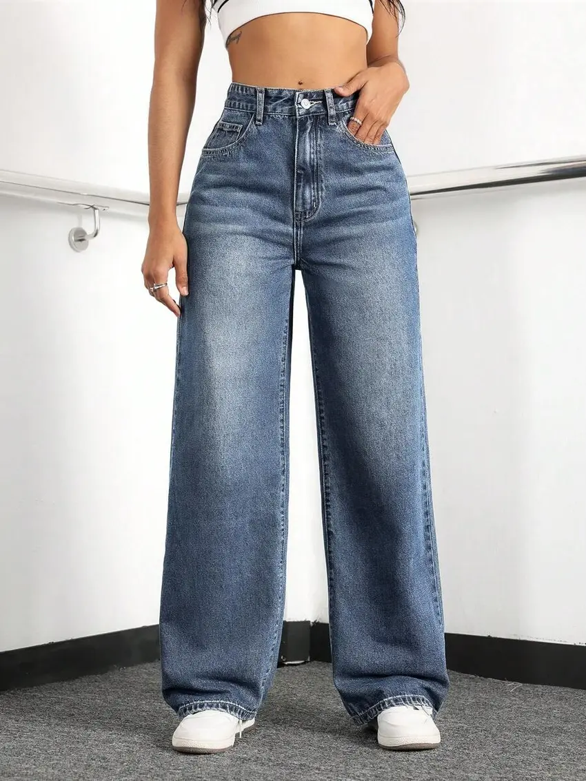NIEBIESKIE SPODNIE JEANS WYSOKI STAN