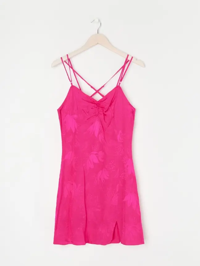 różowa mini sukienka z wiskozy v-neck kwiaty