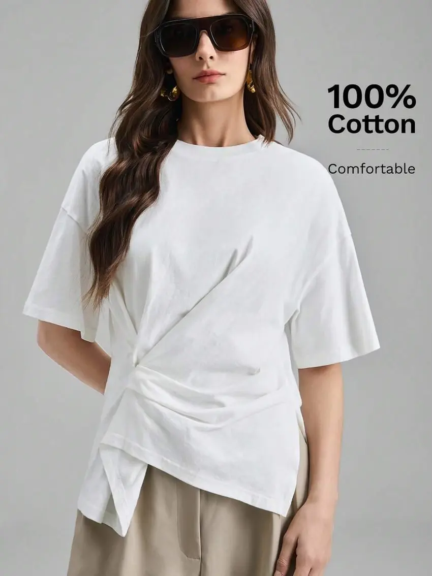 biały t-shirt marszczenia