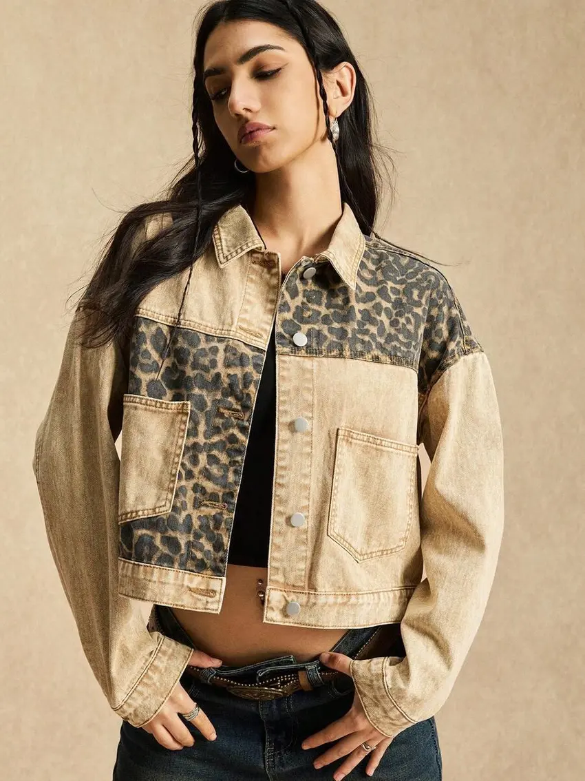 BEZOWA KURTKA JEANS ANIMAL PRINT