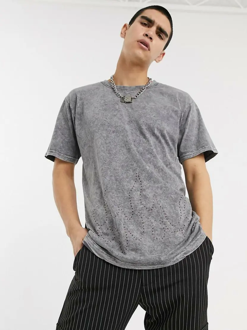 T-SHIRT OVERSIZE WASH EFFECT ZDOBIENIE