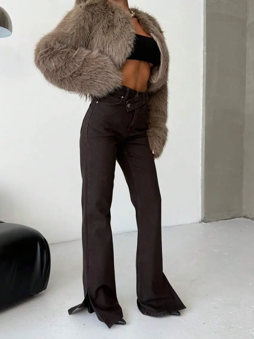 BRĄZOWE SPODNIE JEANS