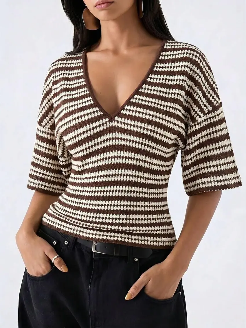 bluzka z krótkim rękawem v-neck