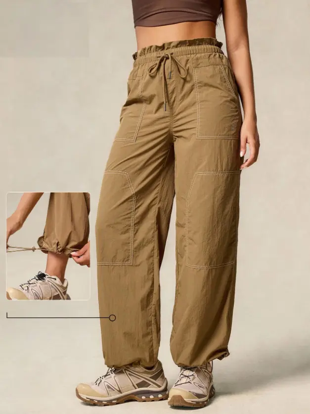 brązowe spodnie outdoor wiązanie