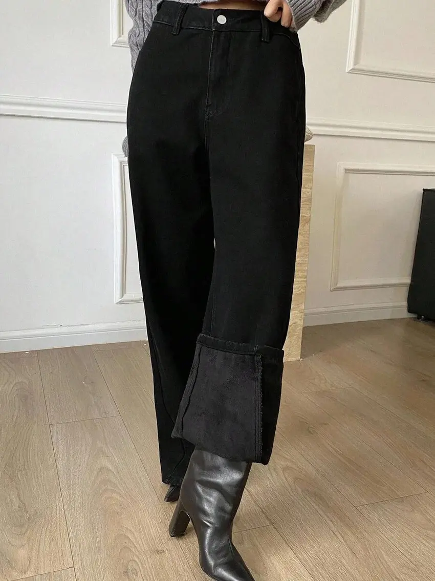 czarne ocieplane spodnie jeans